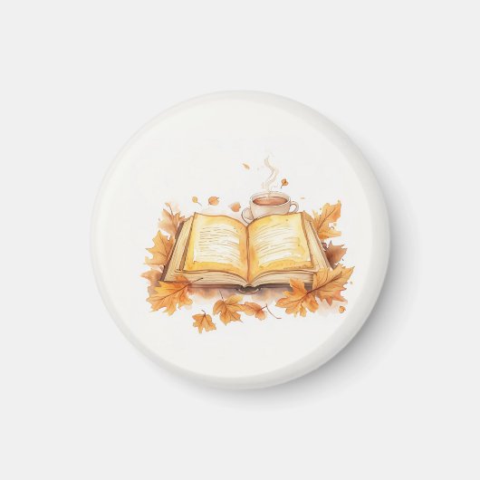 Watercolor Book and Tea Mug, Cozy Autumn Vibes マグネット (正面)