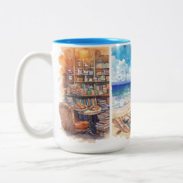 Watercolor Book Lover Mug, Cozy reader gift idea ツートーンマグカップ