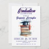 Watercolor Books and Cap Graduation Celebration 招待状 (正面)