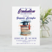 Watercolor Books and Cap Graduation Celebration 招待状 (スタンド正面)