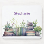 Watercolor Books and Plants Personalized マウスパッド (正面)