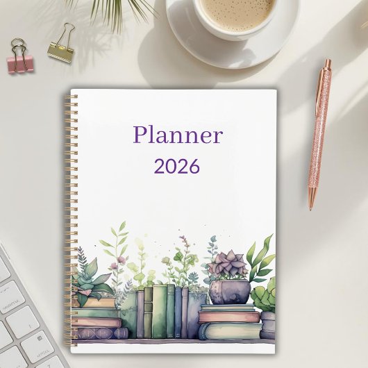Watercolor Books and Plants Personalized Planner プランナー手帳