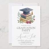Watercolor Books & Cap Graduation Invite 招待状 (正面)