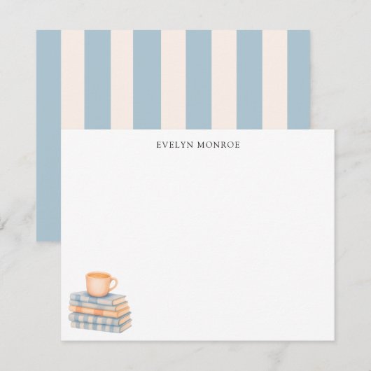 Watercolor Bookstack and Coffee Mug Personalized ノートカード (正面/裏面)