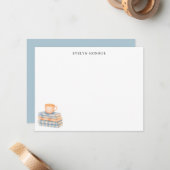 Watercolor Bookstack and Coffee Mug Personalized ノートカード (正面/裏面インサイチュ)