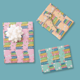 Watercolor Bookstack Pattern Wrapping Paper Sheet  ラッピングペーパーシート