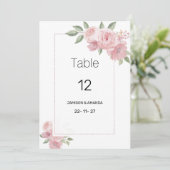 Watercolor botanic pastel pink flora Table Numbers 招待状 (スタンド正面)