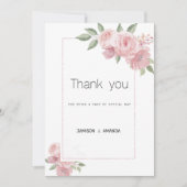 Watercolor botanic pastel pink floral Thank You 招待状 (正面)