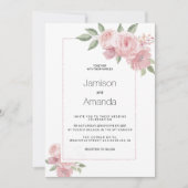Watercolor botanic pastel pink floral Wedding 招待状 (正面)