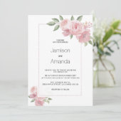 Watercolor botanic pastel pink floral Wedding 招待状 (スタンド正面)