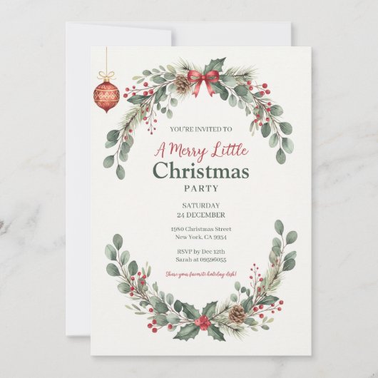 Watercolor Botanical Christmas Invitation 招待状 (正面)