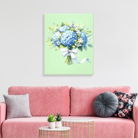Watercolor Botanical Floral Hydrangea キャンバスプリント (インサイチュ (リビング))