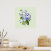 Watercolor Botanical Floral Hydrangea ポスター (キッチン)