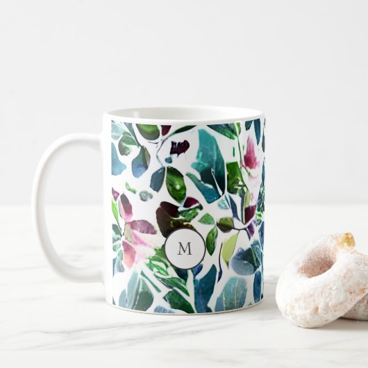 Watercolor botanical flowers elegant monogrammed コーヒーマグカップ (ドーナツ)