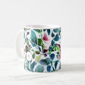 Watercolor botanical flowers elegant monogrammed コーヒーマグカップ (正面左)