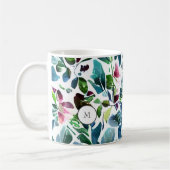 Watercolor botanical flowers elegant monogrammed コーヒーマグカップ (左)