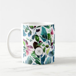 Watercolor botanical flowers elegant monogrammed コーヒーマグカップ