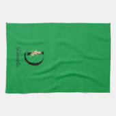 Watercolor botanical green initial monogram キッチンタオル (横)