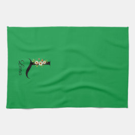 Watercolor botanical green initial monogram キッチンタオル