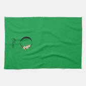 Watercolor botanical green initial monogram キッチンタオル (横)