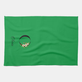 Watercolor botanical green initial monogram キッチンタオル