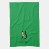 Watercolor botanical green initial monogram キッチンタオル (縦)