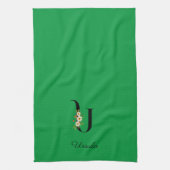 Watercolor botanical green initial monogram キッチンタオル (縦)