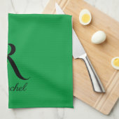 Watercolor botanical green initial monogram キッチンタオル (四つ折り)