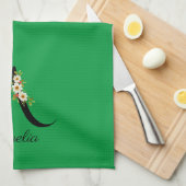 Watercolor botanical green initial monogram キッチンタオル (四つ折り)