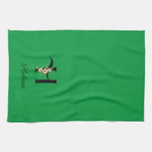Watercolor botanical green initial monogram キッチンタオル (横)