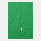 Watercolor botanical green initial monogram キッチンタオル (縦)