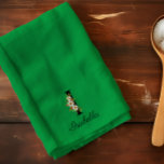 Watercolor botanical green initial monogram キッチンタオル<br><div class="desc">A charming green kitchen towel, crafted from absorbent watercolor fabric, is personalized with an initial monogram and full name. The letter of the monogram is beautifully adorned with delicate red and white watercolor flowers, adding a touch of elegance and personalization. This decorative yet functional towel brings a personalized aesthetic to...</div>