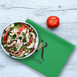 Watercolor botanical green initial monogram キッチンタオル