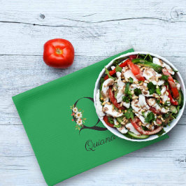 Watercolor botanical green initial monogram キッチンタオル