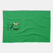 Watercolor botanical green initial monogram キッチンタオル (横)