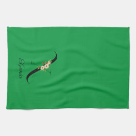 Watercolor botanical green initial monogram キッチンタオル