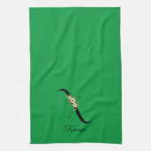 Watercolor botanical green initial monogram キッチンタオル (縦)