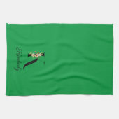 Watercolor botanical green initial monogram キッチンタオル (横)