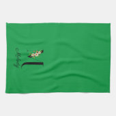 Watercolor botanical green initial monogram キッチンタオル (横)