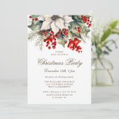 Watercolor Botanical Holly Berries Christmas Party 招待状 (スタンド正面)