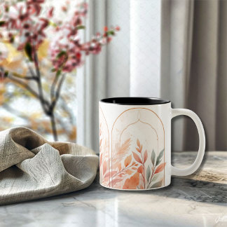 Watercolor Botanical Leaves Elegant CoffeeMug ツートーンマグカップ