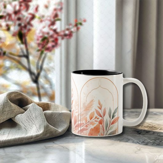 Watercolor Botanical Leaves Elegant CoffeeMug ツートーンマグカップ