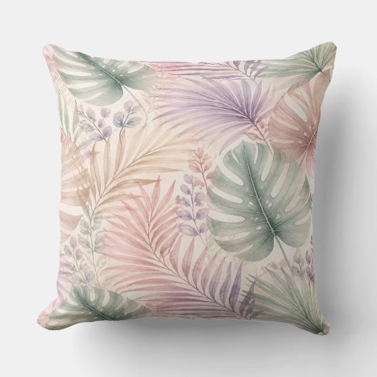 Watercolor Botanical Leaves Pillow クッション (正面)