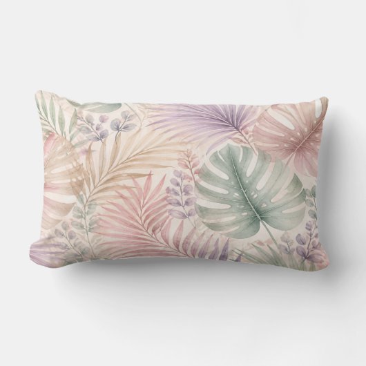 Watercolor Botanical Leaves Pillow ランバークッション (正面)