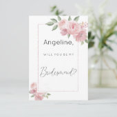 Watercolor botanical pastel pink floral Bridesmaid 招待状 (スタンド正面)