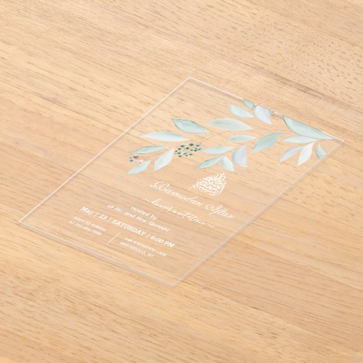 Watercolor Botanical Ramadan Iftar アクリル招待状 (レイダウン)