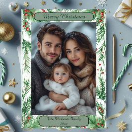 Watercolor Botanical Vintage Green Christmas Photo シーズンカード