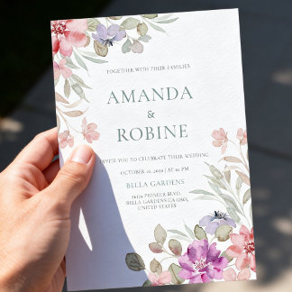 Watercolor Botanical Wedding Invitation 招待状