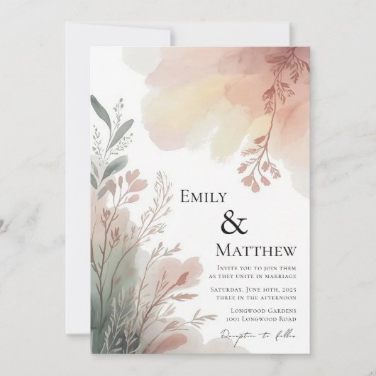 Watercolor Botanical Wedding Invitation 招待状 (正面)