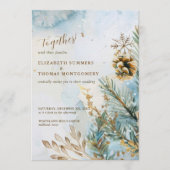 Watercolor Botanicals Winter Wedding Gold Accents 招待状 (正面)